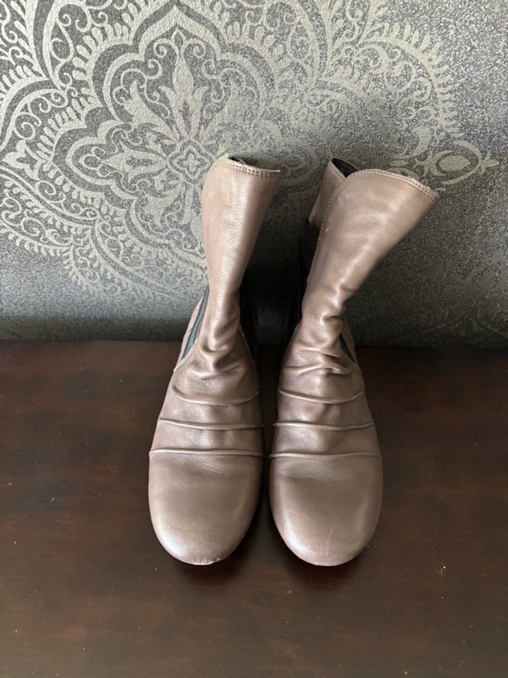 Women's Taupe Leather Ankle Boots